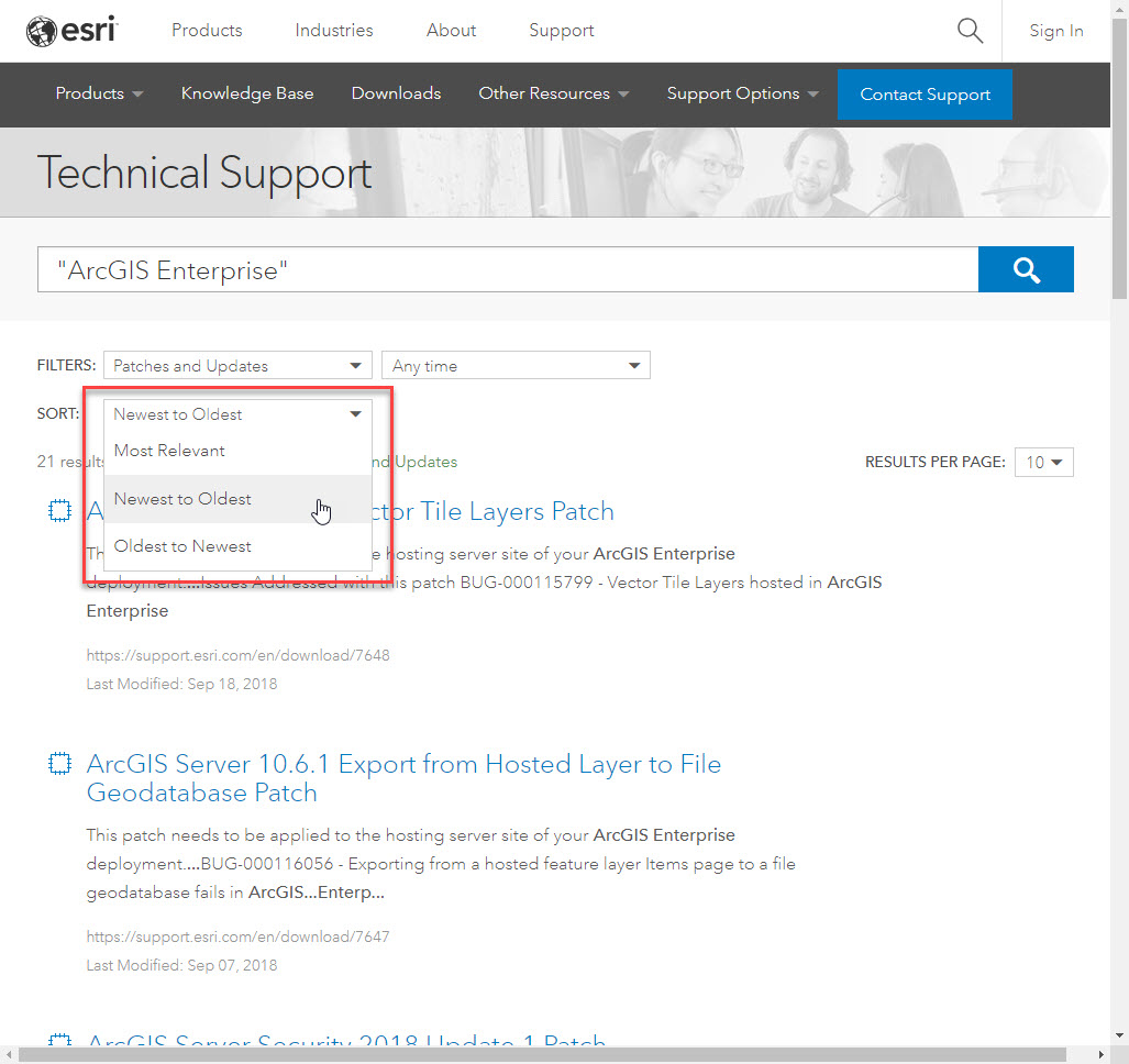 Chronological Sort Feature on Support.Esri.Com
